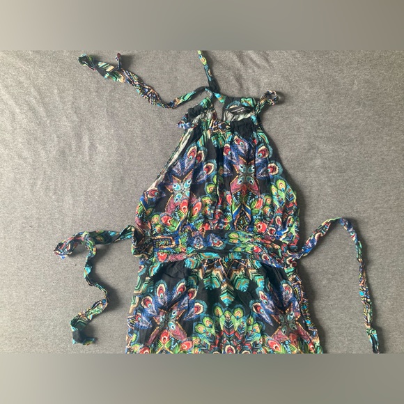 90s maxi halter neck dress in peacock print - Picture 3 of 5